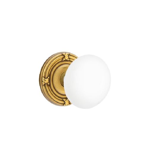 Ice White Knob Dummy Pair with Ribbon and Reed Rose French Antique Brass Finish