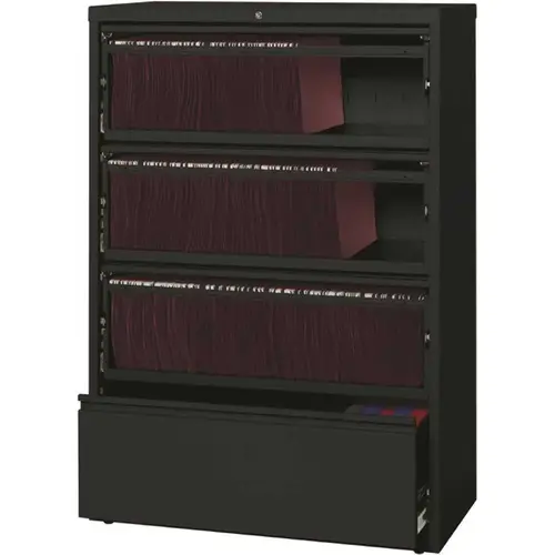 Hirsh Industries 17899 36" W 4 Drwr Metal Lateral File Roll-Out Shelve Letter/legal/a4 Hang Black