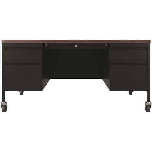 30"dx60"w Double Pedestal File Desk Rnd Corner T-Mold Top Black/walnut