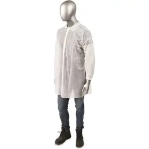 Ambishield PPLCLGEW Polypropylene Labcoat 5 Snaps No Pocket Elast Wrist LG Wht
