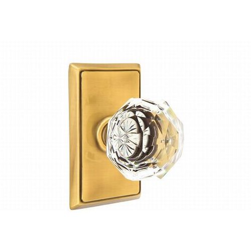 Diamond Crystal Knob Passage With Rectangular Rose French Antique Brass Finish