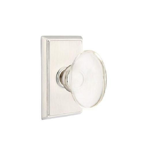 Hampton Crystal Knob Privacy With Rectangular Rose Satin Nickel Finish