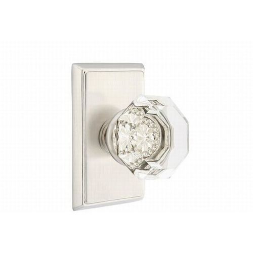 Old Town Clear Knob Passage With Rectangular Rose Satin Nickel Finish