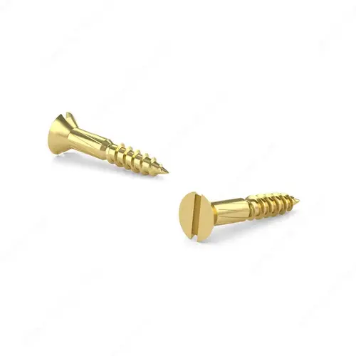 Decorative Wood Screw, Flat Head, Slotted Drive, Regular Thread, Regular Wood Point Brass Plated