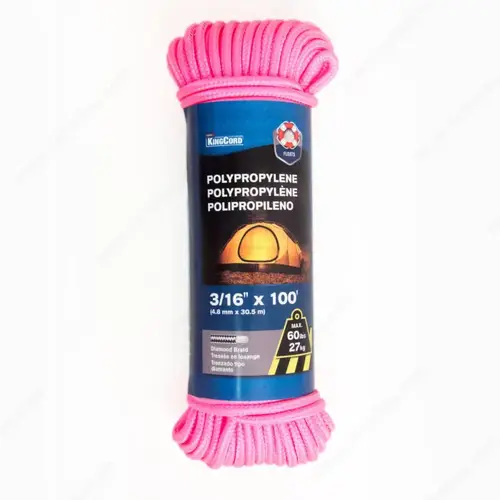 KingCord 410221BGQ2 Polypropylene Diamond Braid Rope Pink