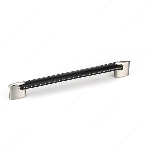 Modern Leather and Metal Pull - 745 Black / Brushed Nickel