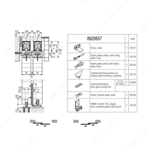 Hawa Telescopic 80/2 Partial Hardware Set