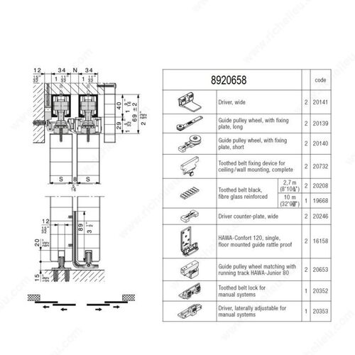 Hawa Telescopic 40/4 Partial Hardware Set