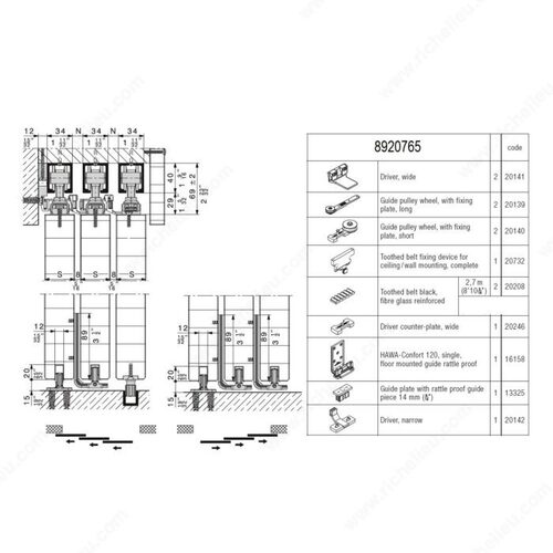 Hawa Telescopic 80/3 Partial Hardware Set