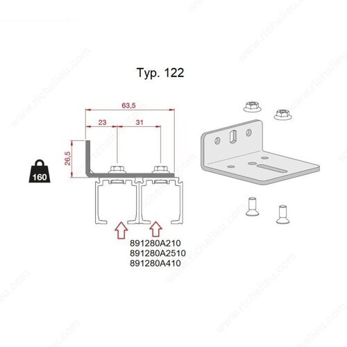 Type 122 Wall Bracket for Two Tracks - Type1280