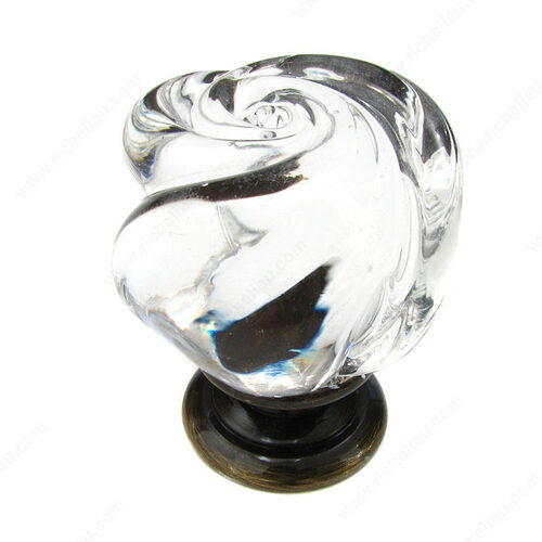 Traditional Murano Glass and Metal Knob - 9030 Clear / Antique English