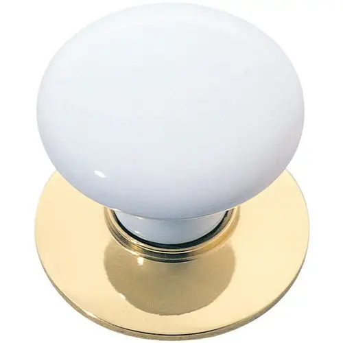 Ice White Porcelain 1-3/8" Cabinet Knob Bright Brass Finish