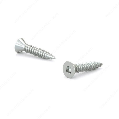 Zinc-Plated Wood Screw, Flat Head With Nibs, Square Drive, Hi-Low Thread, Regular Wood Point - pack of 100