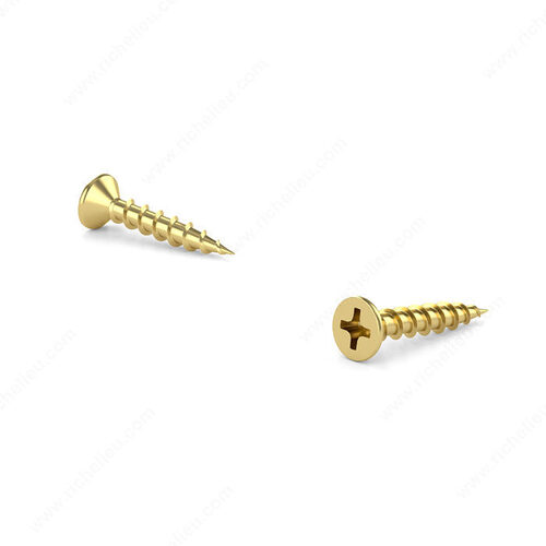 Wood Screw, Flat Head, Phillips Drive, Coarse Thread, Regular Wood Point Brass Plated - pack of 1000