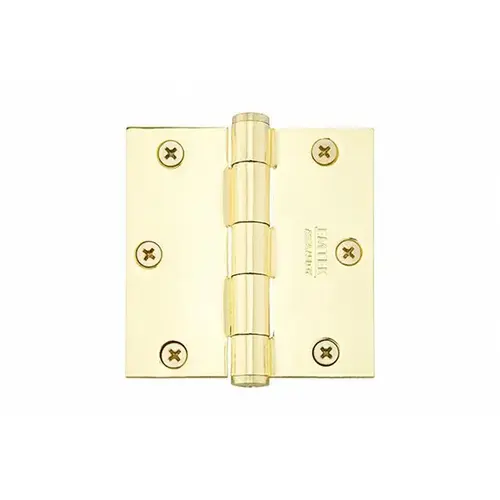 3-1/2" X 3-1/2" Square Steel Residential Duty Hinge Bright Brass Finish Pair