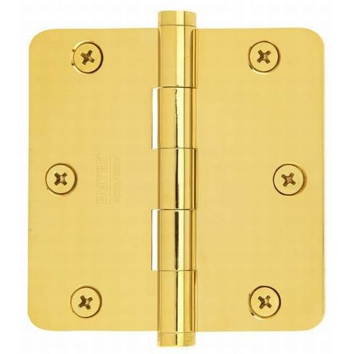 3-1/2" X 3-1/2" 1/4" Radius Steel Residential Duty Hinge Bright Brass Finish Pair