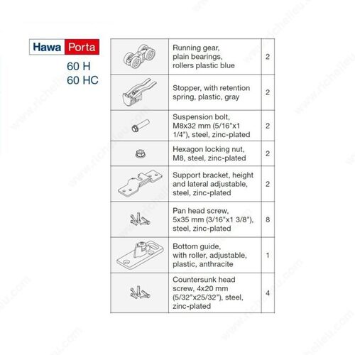 HAWA PORTA H/HC Hardware Set