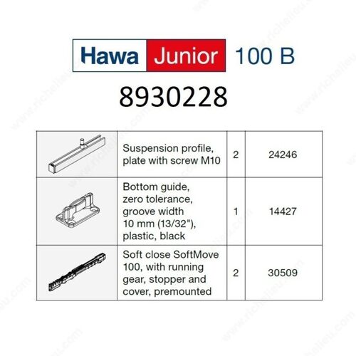 HAWA JUNIOR 100 SOFTMOVE Hardware set