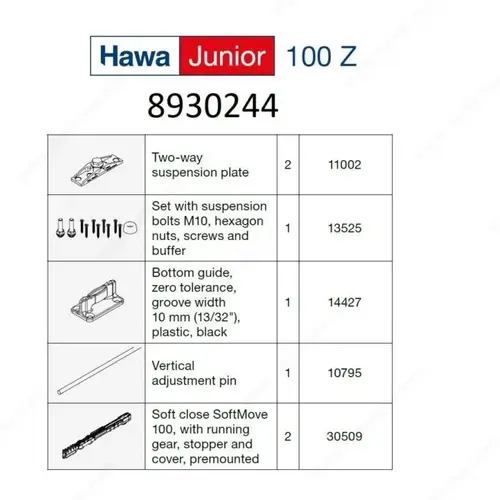 HAWA JUNIOR 100 SOFTMOVE Hardware set