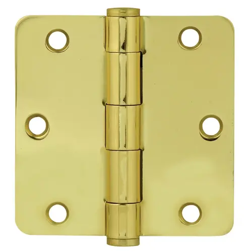 3-1/2" X 3-1/2" 1/4" Radius Steel Heavy Duty Hinge Bright Brass Finish Pair