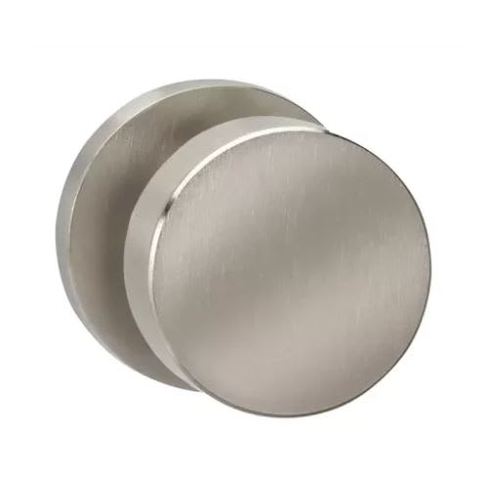 935 with Modern Rose Privacy Knob with 2-3/8" Backset, Full Lip Strike Satin Nickel Finish