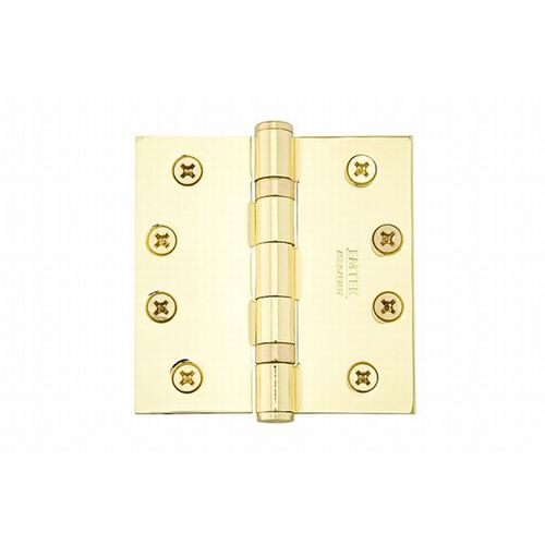 4" X 4" Square Steel Heavy Duty Ball Bearing Hinge Bright Brass Finish Pair