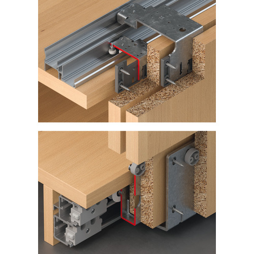 Sliding Door Hardware, Hawa Combino 65 H VF ul, Set Max. 55 1/8" For bottom running wooden doors, for door weights up to 65 kg, for door heights up to 2600 mm, For 2 doors