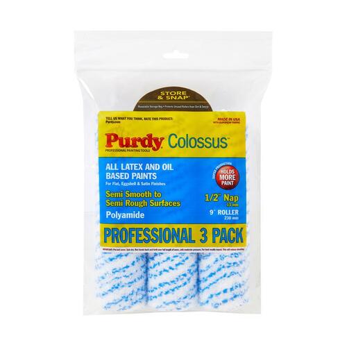 Purdy 14E861200 Paint Roller Cover Colossus Polyamide Fabric 9" W X 1/2" Regular Blue/White