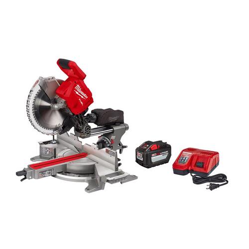 Milwaukee 2739-21HD M18 FUEL 18V Lithium-Ion Brushless Cordless 12 in. Dual Bevel Sliding Compound Miter Saw Kit with One 12.0Ah Battery Red