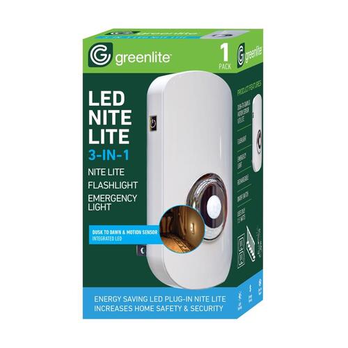 Greenlite 3IN1NIGHTLIGHT Night Light w/Sensor Automatic/Manual Plug-in 3-in-1 LED White