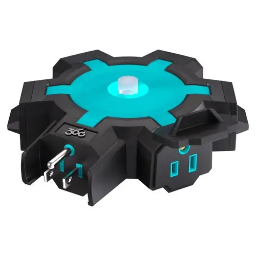 360 Electrical 3E0782-AQG6NA Power Hub Grounded 5 outlets Black/Teal