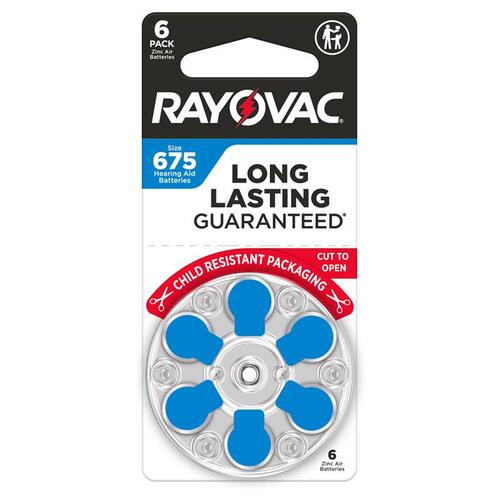 Rayovac 675CR-6ROVUS Hearing Aid Battery Zinc Air 675 1.45 V