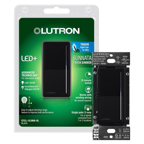 Lutron STCL-153M-BL Dimmer Switch Sunata Black 150 W 3-Way Black