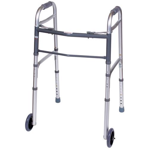 Carex FGA87100 0000 Folding Walker W/Wheels Gray Aluminum 37" H X 18.63" L Gray