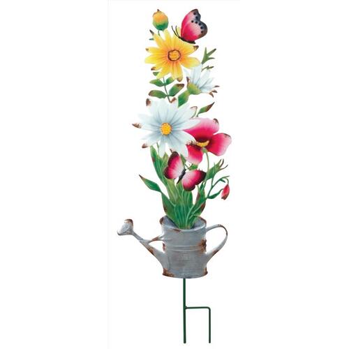 Regal Art & Gift 13479 Outdoor Garden Stake Multicolored Metal 31" H Flower Watering Can Multicolored