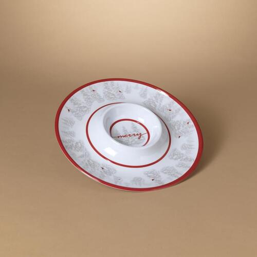 Gerson 2696320 Chip and Dip Plate Red/White Holiday Cardinal Red/White