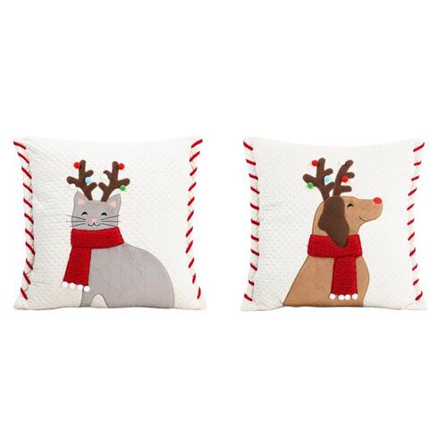 Gerson 2733030 Pillow Fabric Holiday Cat and Dog Design 18"