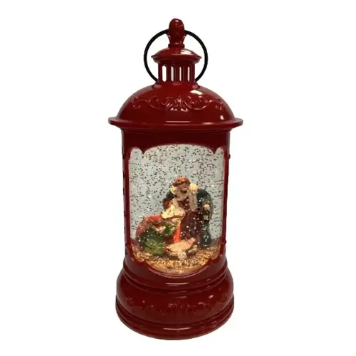 Snow Globe Lantern with Nativity Scene, 9 in H, Nativity Water Globe, Plastic/Resin, Red, Internal Light - pack of 6