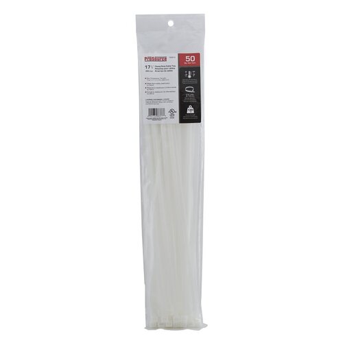 ProSource CT0917 Cable Tie, 118 mm Max Bundle Dia, Self-Locking Locking, Nylon, White - pack of 50