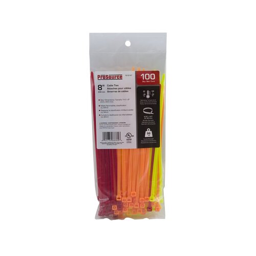 ProSource CT0941 Cable Tie, 50 mm Max Bundle Dia, Self-Locking Locking, Nylon, Fluorescent Green/Orange/Red/Yellow - pack of 100