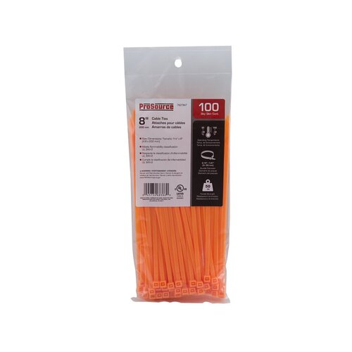 ProSource CT0944 Cable Tie, 50 mm Max Bundle Dia, Self-Locking Locking, Nylon, Orange - pack of 100