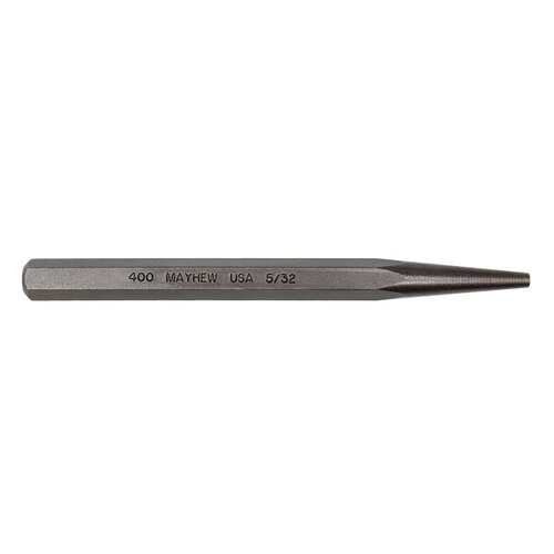 Mayhew 70005HT Solid Punch with Hand Tag, 5/32 in Tip, 5 in L, 3/8 in Dia Shank, Hex Shank