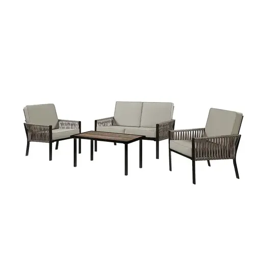 Seasonal Trends SHKVS636E Seasonal Trends Deep Seating Set, Cushion/Steel/Wicker, Brown, Powder-Coated, 4-Piece