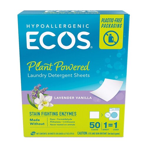 ECOS 9538/10 Laundry Detergent, 50, Sheet, Lavender Vanilla