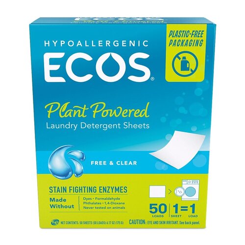 ECOS 9537/10 Laundry Detergent, 50, Sheet, Free and Clear