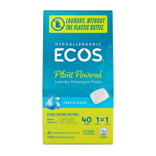 ECOS 9637/06 Laundry Detergent Pack, 40, Capsule, Free and Clear