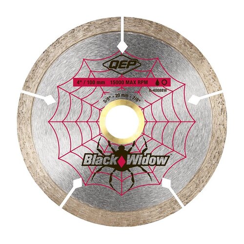 QEP COMPANY INC 6-4008BW Black Widow Blade, 4 in Dia, 5/8 in, 20 mm, 7/8 in Arbor, Thin Rim