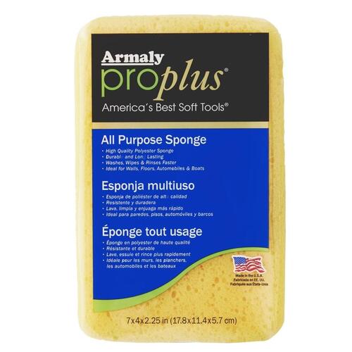 Armaly ProPlus 00027 Large Economy Sponge, 7 in L, 4-1/2 in W, 2-2/5 in Thick, Polyester, Yellow