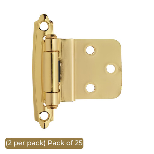 Inset Self-Closing Kitchen Cabinet Hinge 3/8" (10 mm) Polished Brass Pair