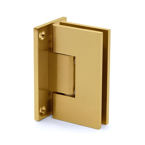 Heavy Duty Wall to Glass Full Back Plate Adjustable Hinge Brushed Gold